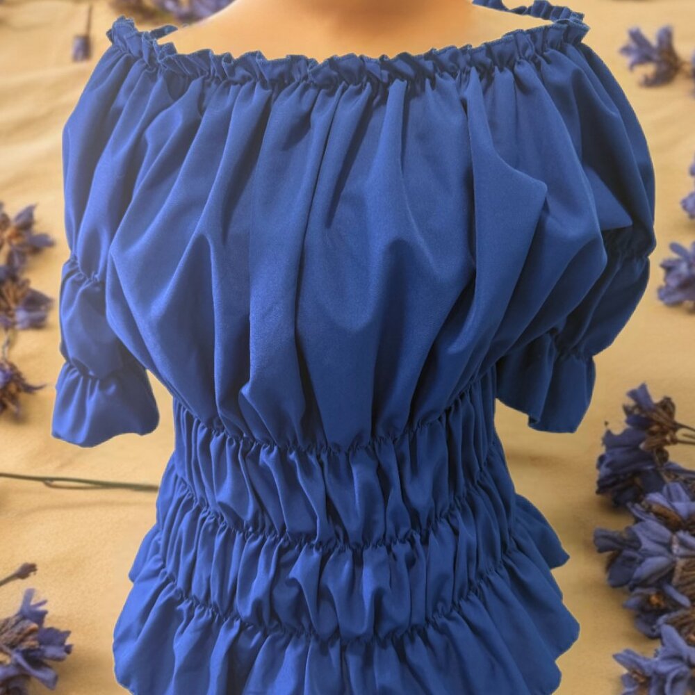 Blue peasant ruffle victorian blouse